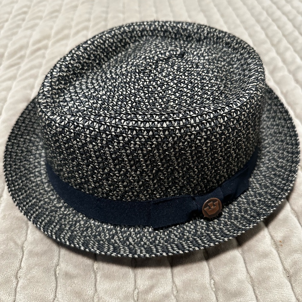 Goorin Bros. Low Country Porkpie Hat in Navy Blue and Gray Straw in XL